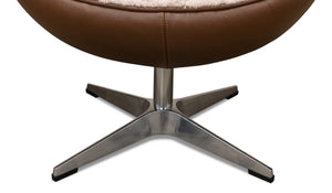Sarreid Jacobean Luxurious 20th Century Egg Chair In Cocoa Nut Brown Leather With Natural Shearling Interior Brown  53113