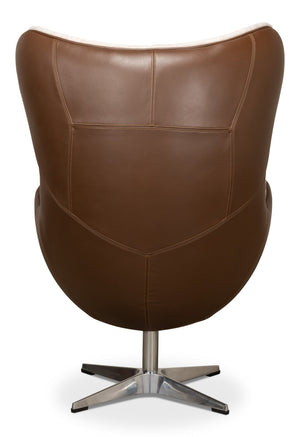 Sarreid Jacobean Luxurious 20th Century Egg Chair In Cocoa Nut Brown Leather With Natural Shearling Interior Brown  53113