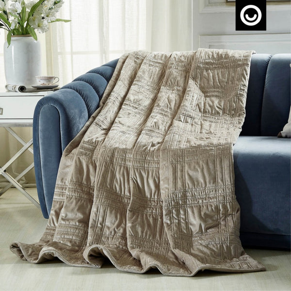 HomeRoots Queen Taupe Quilted Weighted Blanket - 20 lb Therapeutic Comfort for Deep Sleep & Relaxation 531140