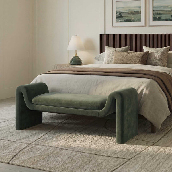 Uttermost Manson Sculptural Velvet Upholstered Bench for Entryway Bedroom Living Room