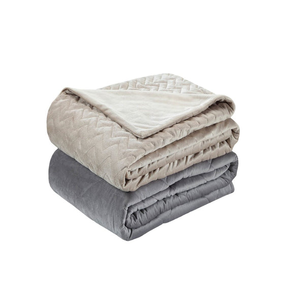HomeRoots Twin Taupe Quilted Chevron Weighted Blanket - 12 lb Soft Polyester for Cozy Sleep & Relaxation 531156