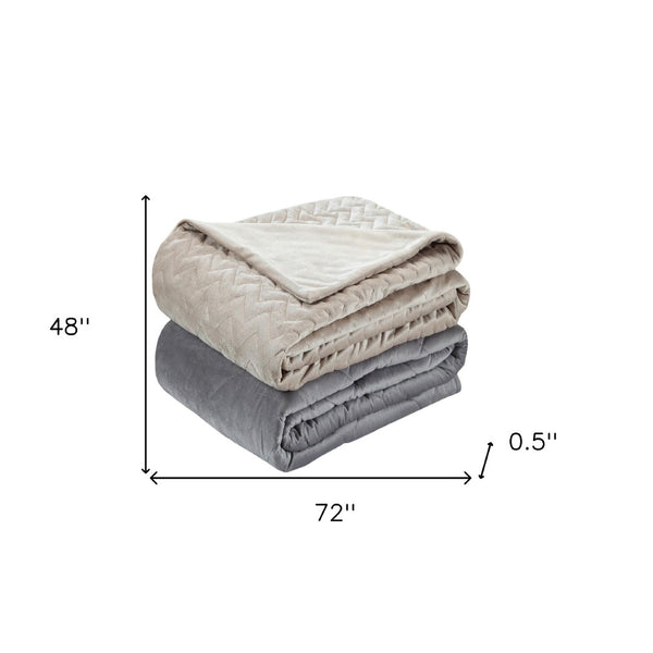 HomeRoots Twin Taupe Quilted Chevron Weighted Blanket - 12 lb Soft Polyester for Cozy Sleep & Relaxation 531156