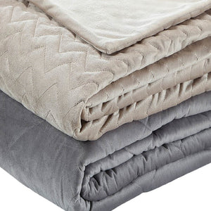 HomeRoots Twin Taupe Quilted Chevron Weighted Blanket - 12 lb Soft Polyester for Cozy Sleep & Relaxation 531156