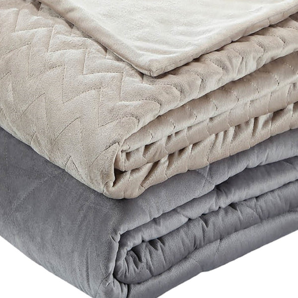 HomeRoots Twin Taupe Quilted Chevron Weighted Blanket - 12 lb Soft Polyester for Cozy Sleep & Relaxation 531156