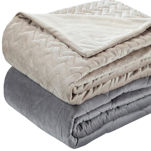 HomeRoots Twin Taupe Quilted Chevron Weighted Blanket - 12 lb Soft Polyester for Cozy Sleep & Relaxation 531156