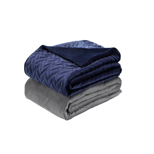 HomeRoots Twin Navy Blue Quilted Chevron Weighted Blanket - 15lb Comfort for Better Sleep & Anxiety Relief 531159
