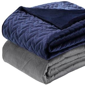 HomeRoots Twin Navy Blue Quilted Chevron Weighted Blanket - 15lb Comfort for Better Sleep & Anxiety Relief 531159