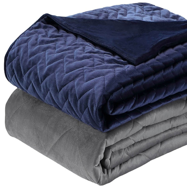 HomeRoots Twin Navy Blue Quilted Chevron Weighted Blanket - 15lb Comfort for Better Sleep & Anxiety Relief 531159