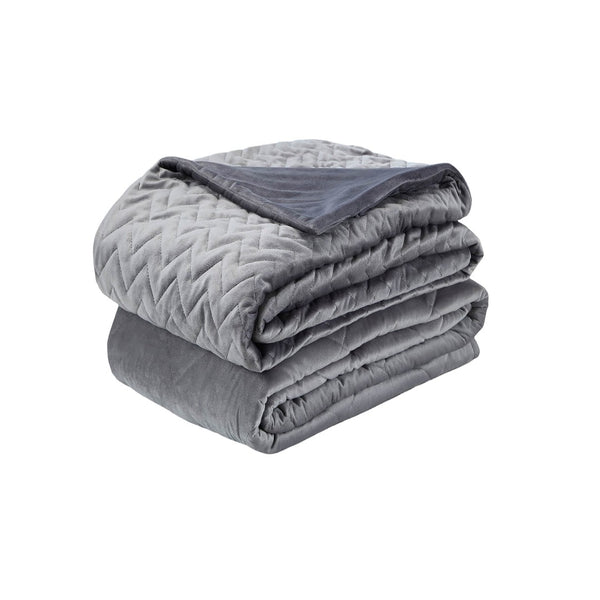 HomeRoots Queen Gray Polyester Quilted Chevron Weighted Blanket - Comfort & Style for Restful Sleep Year-Round 531164