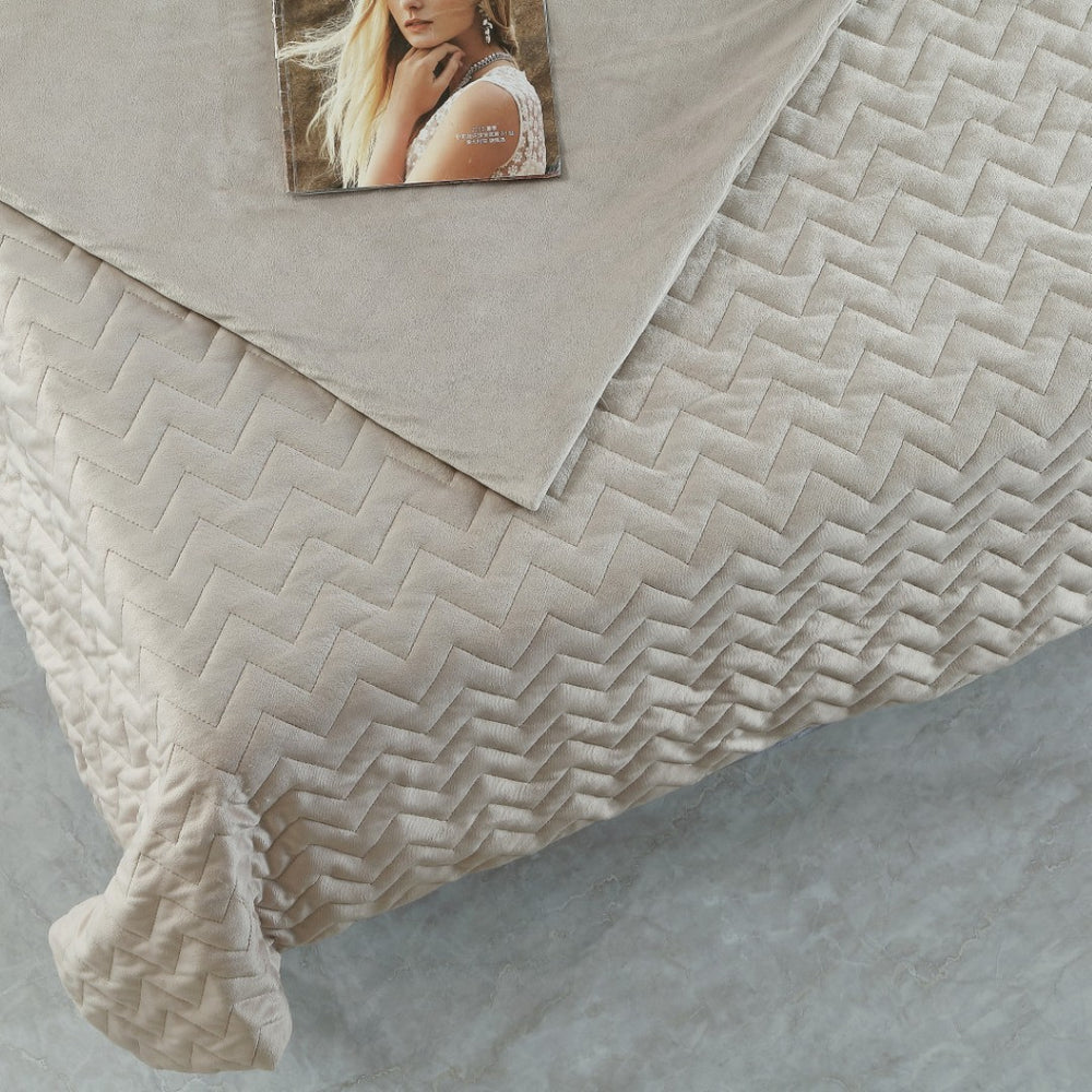 HomeRoots Queen Taupe Quilted Weighted Blanket - 25 lbs for Soothing Sleep, Breathable Comfort & Style 531176