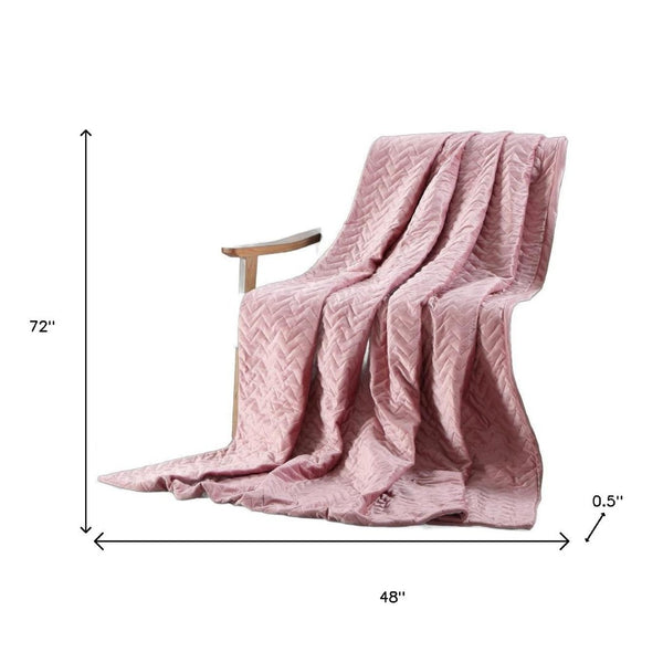 HomeRoots Twin Blush Chevron Quilted Weighted Blanket - 8 lb Cozy Comfort for Stress Relief & Better Sleep 531177