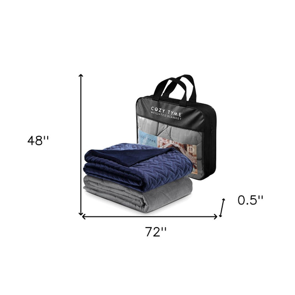 HomeRoots Twin Navy Blue Quilted Chevron Weighted Blanket - 8 lb Comforter for Stress Relief & Better Sleep 531179