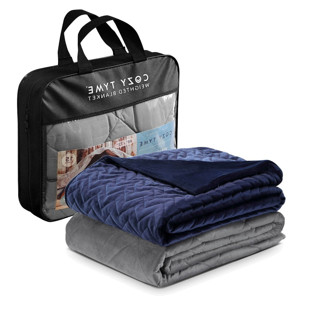 HomeRoots Twin Navy Blue Quilted Chevron Weighted Blanket - 8 lb Comforter for Stress Relief & Better Sleep 531179