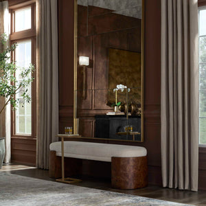 Uttermost Thorian Channeled Upholstered Bench with Burl Wood Legs for Entryways