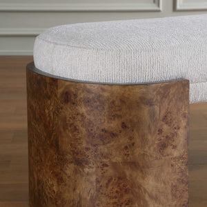 Uttermost Thorian Channeled Upholstered Bench with Burl Wood Legs for Entryways