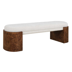 Uttermost Thorian Channeled Upholstered Bench with Burl Wood Legs for Entryways