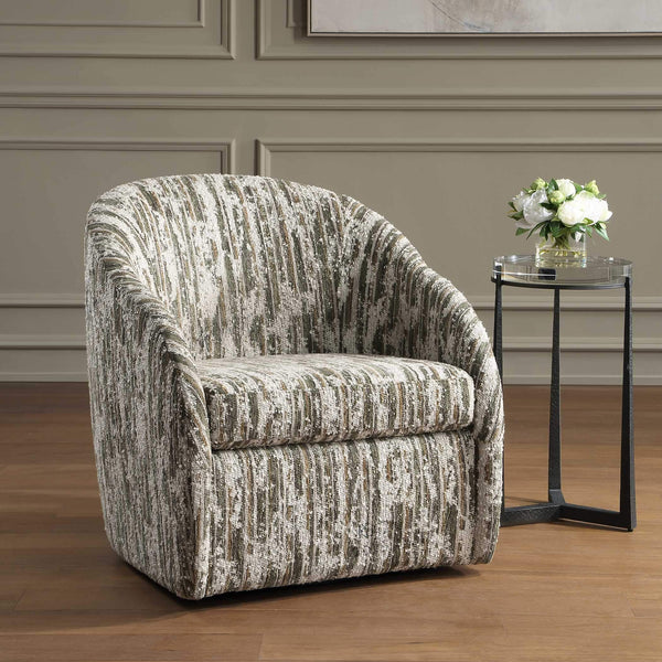 Uttermost Mari Barrel Back Boucle Swivel Accent Chair for Living Room
