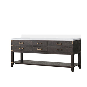 English Elm Brown Oak Double Bath Vanity 80" W X 22" D - Elegant Cultured Marble Top, Ample Storage & Style B2731P260330