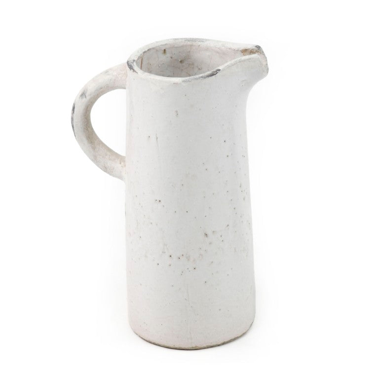 Zentique Distressed White Ceramic Pitcher Vintage Farmhouse Vase 15" Tall Rustic Pourer for Drinks & Blooms 5311M