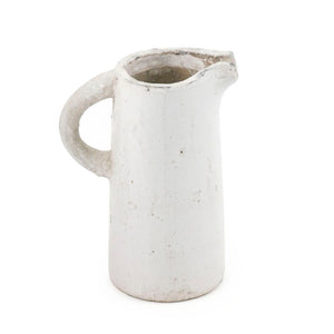 Zentique Distressed White Ceramic Pitcher for Farmhouse Decor — Weathered Vase, Easy-Pour Spout, 9x11in Accent 5311S