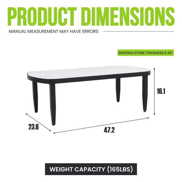 English Elm Modern Sintered Stone Arc Outdoor Coffee Table with Rust-free Aluminum Patio Base W1886P428286