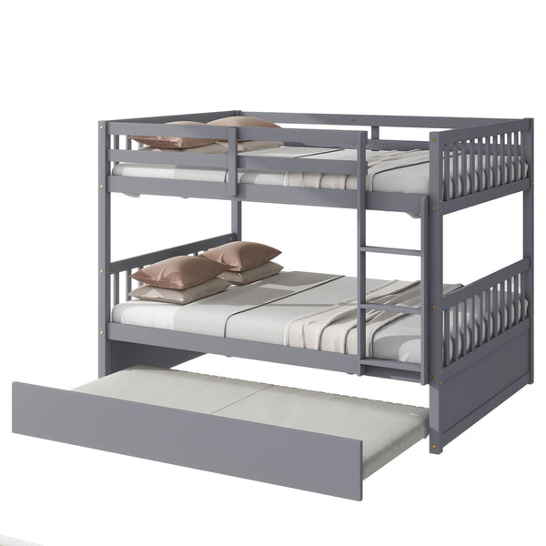 English Elm Full Over Full Bunk Bed With Twin Trundle, Ladder & Guardrails - Rustic Grey, Space-Saving Design W504S00178