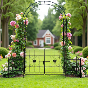 English Elm Garden Arch Arbor Trellis With Gate - Durable Metal Design For Climbing Plants, Weddings & Patios W840P321539