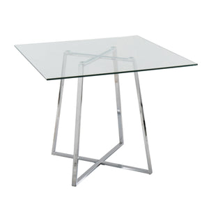 English Elm Cosmo Square Dining Table With Clear Glass Top & Chrome Base – Modern Elegance For 4 Guests B202S01114