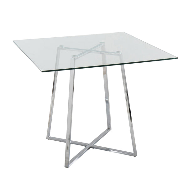 English Elm Cosmo Square Dining Table With Clear Glass Top & Chrome Base – Modern Elegance For 4 Guests B202S01114