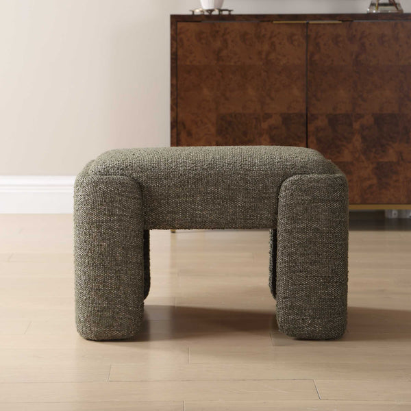 Uttermost Angus Sculptural Boucle Accent Bench with Kale Green Upholstery