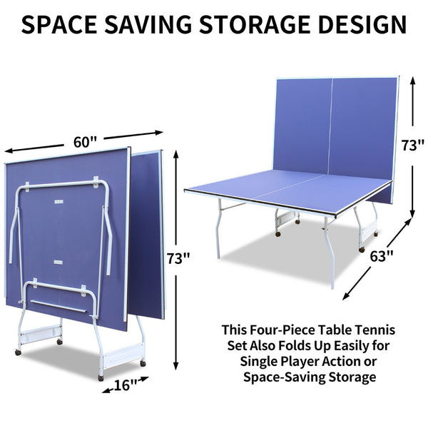 English Elm 9ft Regulation Foldable Ping Pong Table Steel Frame with Net Paddles and Balls Included W1408P164346