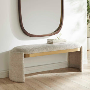Uttermost Serena Boucle Upholstered Bench with Antique Gold Trim for Bedroom Foyer