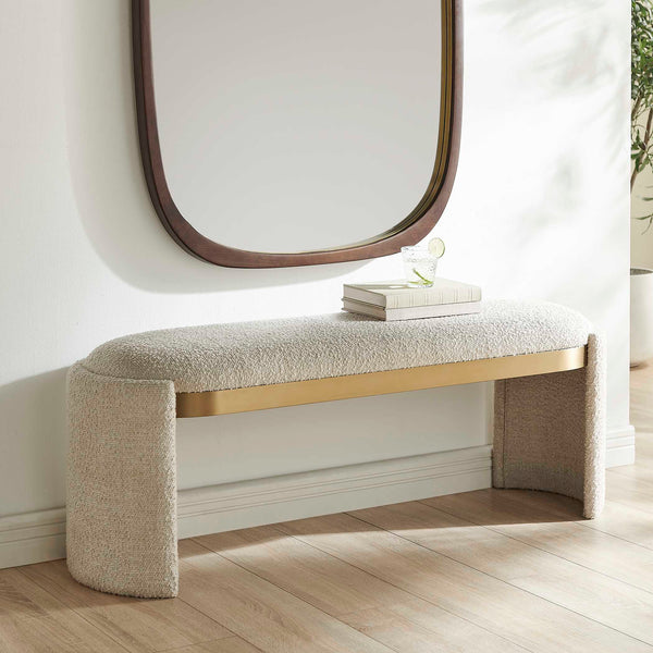 Uttermost Serena Boucle Upholstered Bench with Antique Gold Trim for Bedroom Foyer