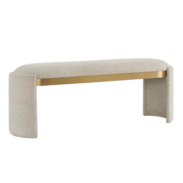Uttermost Serena Boucle Upholstered Bench with Antique Gold Trim for Bedroom Foyer