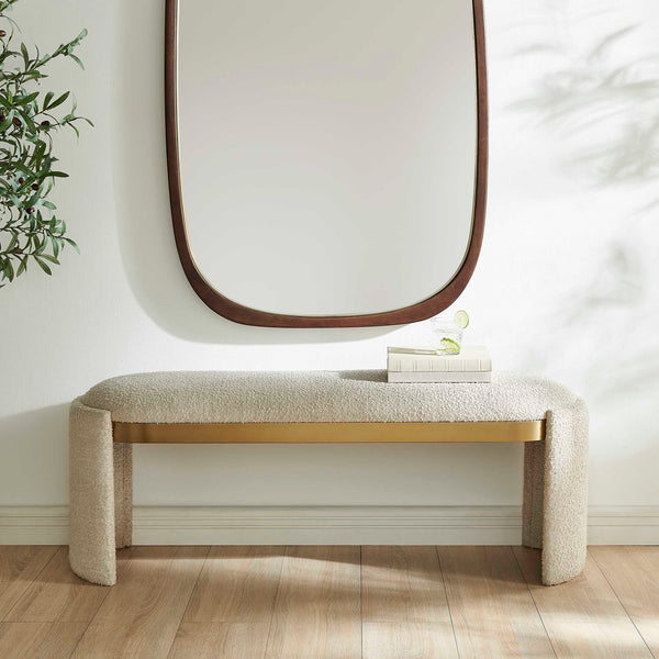 Uttermost Serena Boucle Upholstered Bench with Antique Gold Trim for Bedroom Foyer