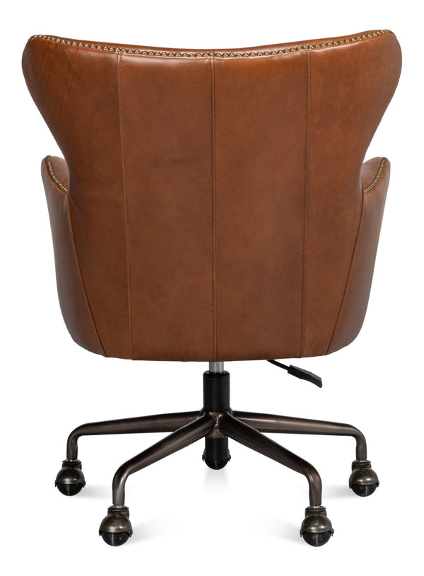 Sarreid Andrew Jackson Desk Chair - Luxurious Top Grain Vintage Havana Leather With Sturdy Metal Frame Brown  53124