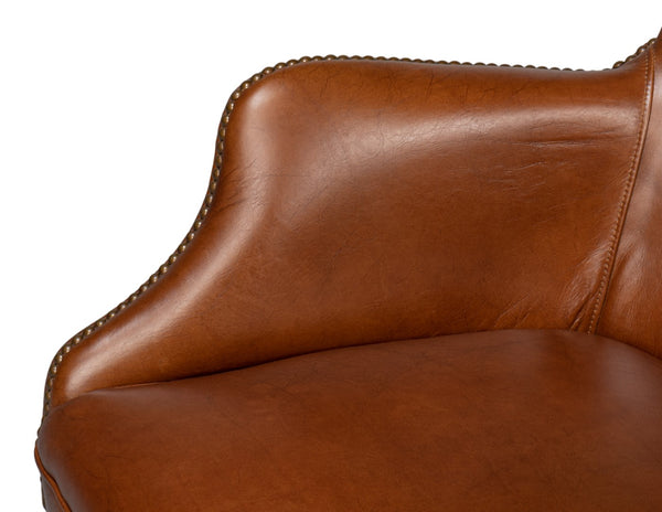 Sarreid Andrew Jackson Desk Chair - Luxurious Top Grain Vintage Havana Leather With Sturdy Metal Frame Brown  53124