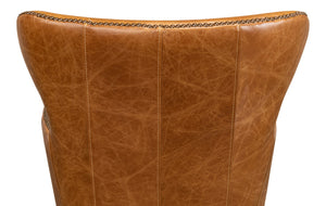 Sarreid Andrew Jackson Desk Chair - Luxurious Top Grain Cuba Brown Leather With Sturdy Metal Frame & Casters Brown  53125