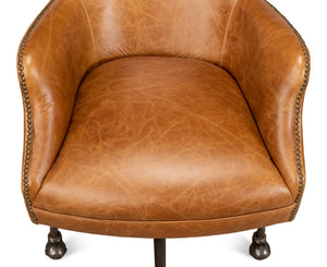 Sarreid Andrew Jackson Desk Chair - Luxurious Top Grain Cuba Brown Leather With Sturdy Metal Frame & Casters Brown  53125