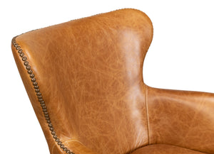 Sarreid Andrew Jackson Desk Chair - Luxurious Top Grain Cuba Brown Leather With Sturdy Metal Frame & Casters Brown  53125