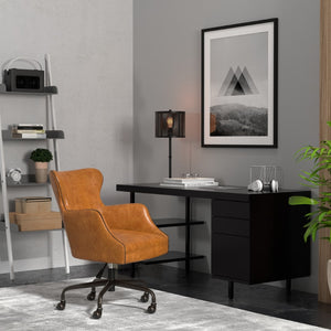 Sarreid Andrew Jackson Desk Chair - Luxurious Top Grain Cuba Brown Leather With Sturdy Metal Frame & Casters Brown  53125