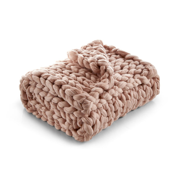 HomeRoots 60" Cozy Knitted Polyester Throw Blanket - Soft, Stylish Accent for Home Decor and Year-Round Comfort Blush 531280