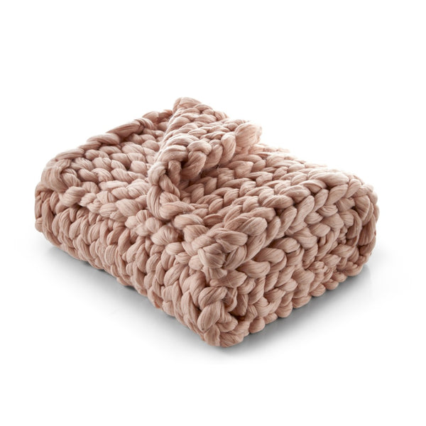 HomeRoots 60" Cozy Knitted Polyester Throw Blanket - Soft, Stylish Accent for Home Decor and Year-Round Comfort Blush 531280