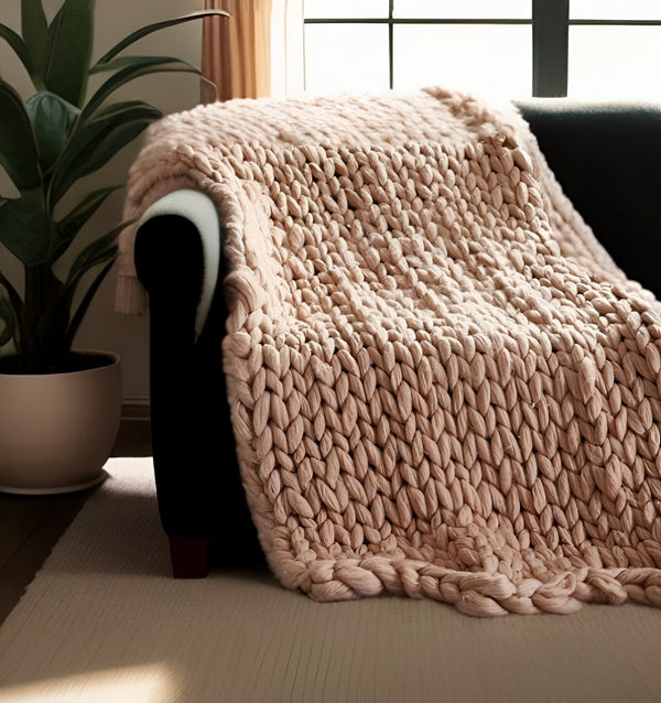 HomeRoots 60" Cozy Knitted Polyester Throw Blanket - Soft, Stylish Accent for Home Decor and Year-Round Comfort Blush 531281