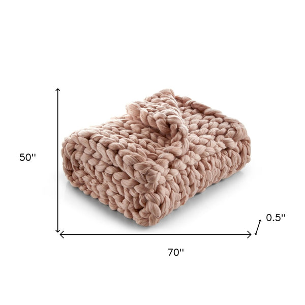 HomeRoots 60" Cozy Knitted Polyester Throw Blanket - Soft, Stylish Accent for Home Decor and Year-Round Comfort Blush 531281