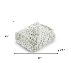 HomeRoots 60" Cozy Knitted Polyester Throw Blanket - Soft, Stylish Accent for Home Decor and Year-Round Comfort Cream White 531282