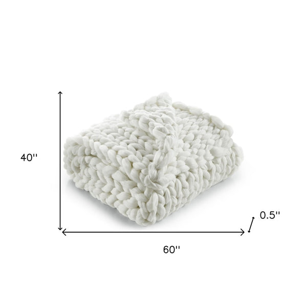 HomeRoots 60" Cozy Knitted Polyester Throw Blanket - Soft, Stylish Accent for Home Decor and Year-Round Comfort Cream White 531282
