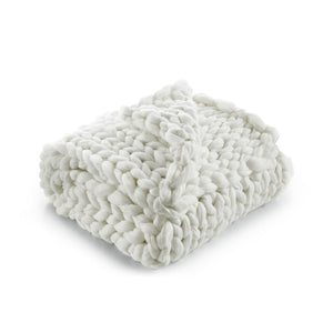 HomeRoots 60" Cozy Knitted Polyester Throw Blanket - Soft, Stylish Accent for Home Decor and Year-Round Comfort Cream White 531282
