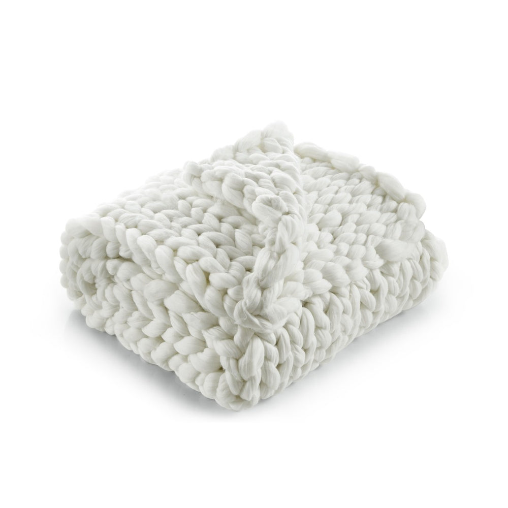 HomeRoots 50" Cream Knitted Throw Blanket - Soft Polyester for Cozy Lounging, Stylish Layering & Unique Gifts 531283