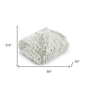 HomeRoots 50" Cream Knitted Throw Blanket - Soft Polyester for Cozy Lounging, Stylish Layering & Unique Gifts 531283